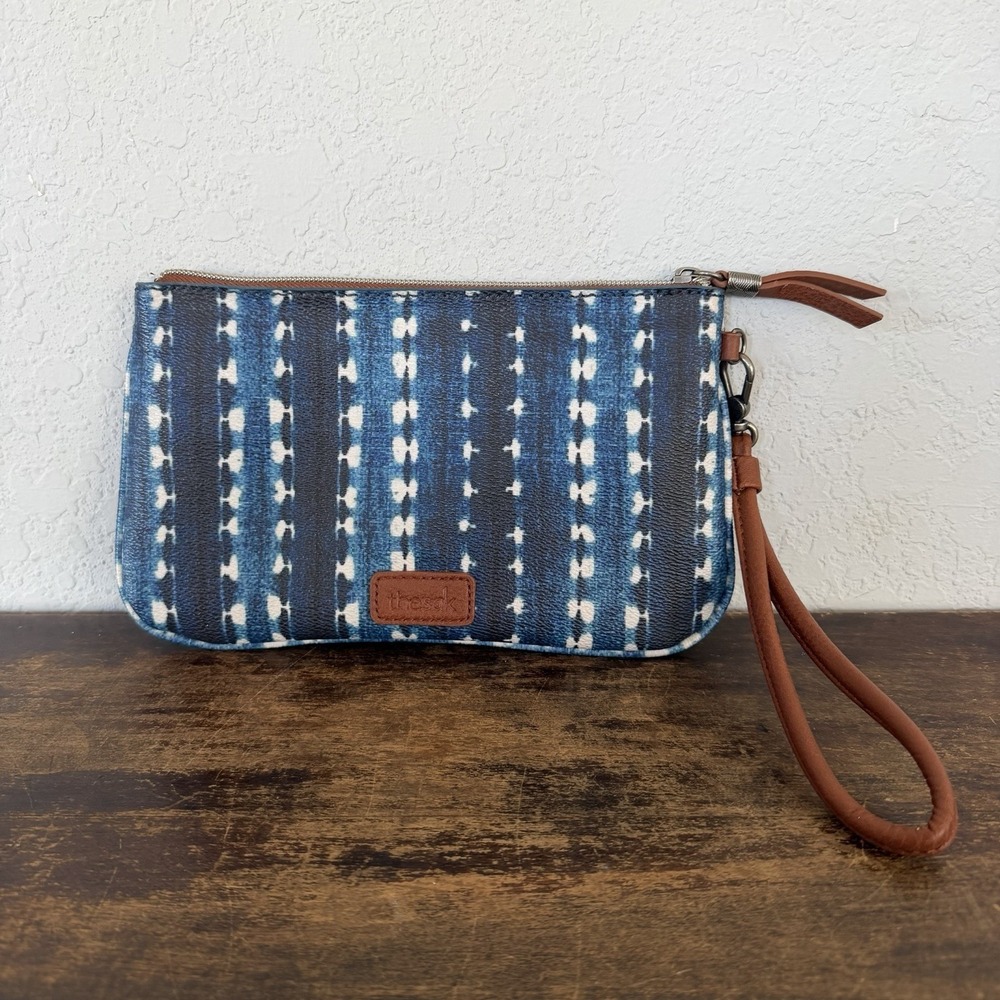 The Sak Sakroots Zip Up Makeup Bag Pouch Blue Leather‎ Tie Dye NEW NWOT